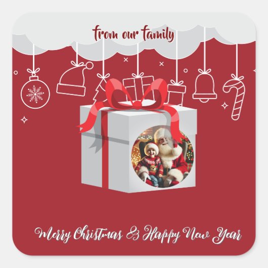 kerstcadeau vierkante sticker (Voorkant)