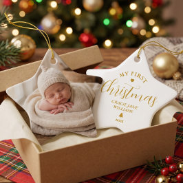 Kerstcadeau voor baby met eigen naam keramisch ornament