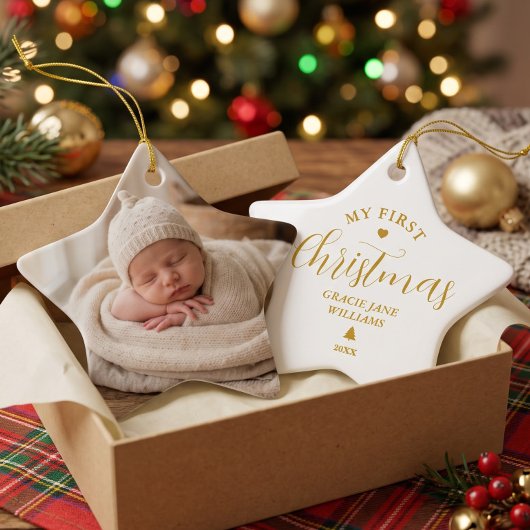 Kerstcadeau voor baby met eigen naam keramisch ornament