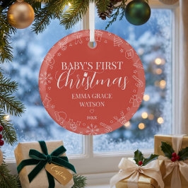 Kerstcadeau voor baby met naam Rood Glas Ornament