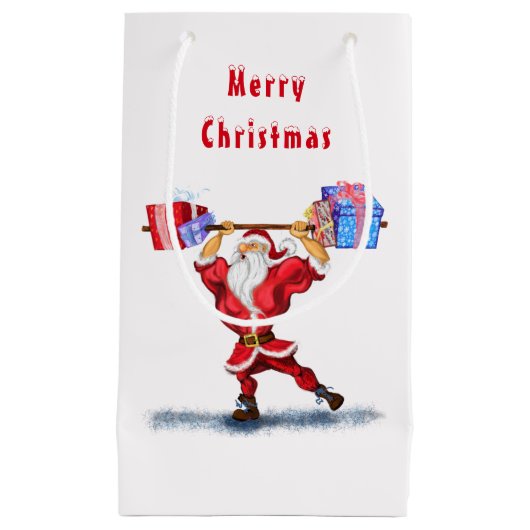 kerstcadeau voor Bodybuilder, kerstman met cadeaus Klein Cadeauzakje (Voorkant)