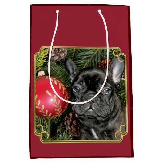 kerstcadeau voor bulledog medium cadeauzakje (Voorkant)