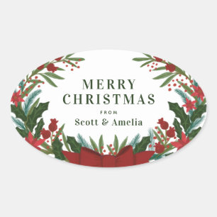 kerstcadeau voor Greenery Holiday Ovale Sticker