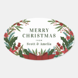 kerstcadeau voor Greenery Holiday Ovale Sticker