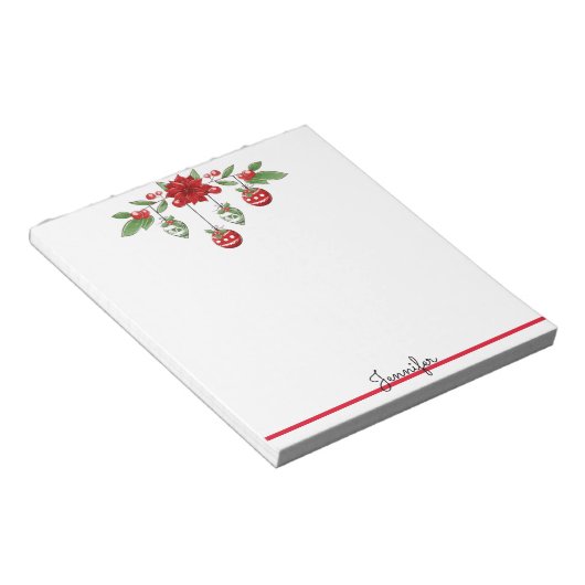 kerstcadeau voor Jouw naam Poinsettia Ornamenten Notitieblok (Schuin)