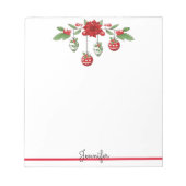 kerstcadeau voor Jouw naam Poinsettia Ornamenten Notitieblok (Voorkant)