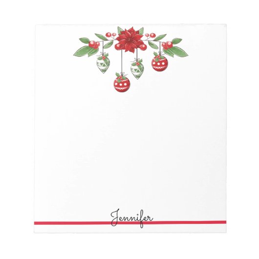 kerstcadeau voor Jouw naam Poinsettia Ornamenten Notitieblok (Voorkant)