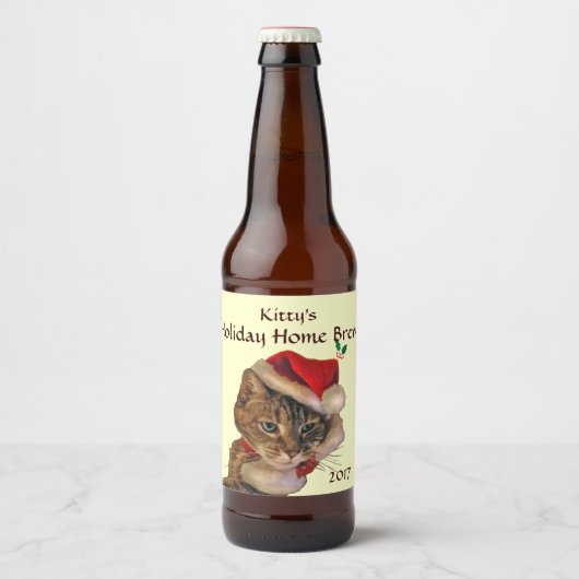 kerstcadeau voor Kerstmis in Santa Kat Bier Etiket (Voorkant)