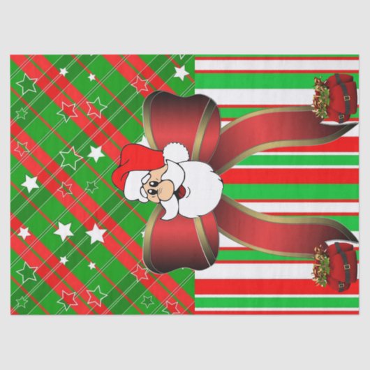 kerstcadeau voor kerstpapier, Santa Stripe Tissuepapier (Voorkant)