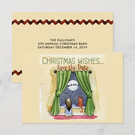 kerstcadeau voor kinderen en katten save the date (Voorkant / Achterkant)