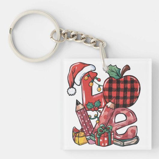 Kerstcadeau voor leraar | Prettig kerstfeest Sleutelhanger (voorkant)
