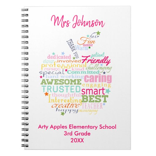 kerstcadeau voor leraar woordkunst appel notitieboek (Voorkant)