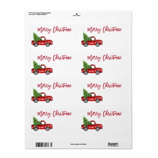 kerstcadeau voor penseel Script Red Truck Etiket (Full Sheet)