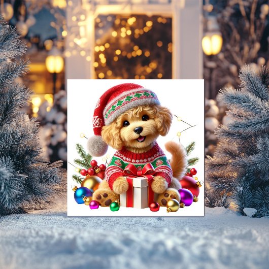 Kerstcadeau voor Poedel Feestdagenkaart