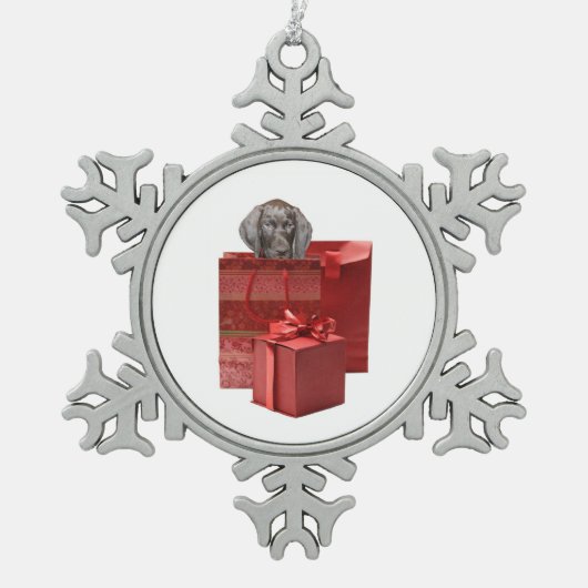 Kerstcadeau voor Pointer Puppy Tin Sneeuwvlok Ornament (Voorkant)