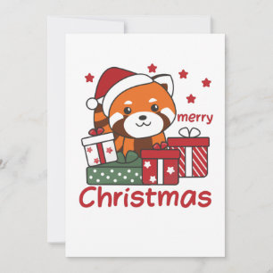 Kerstcadeau voor rode panda's in de winter Rode pa Feestdagenkaart