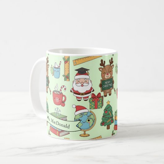 Kerstcadeau voor schoolleraar gepersonaliseerd koffiemok (Voorkant links)