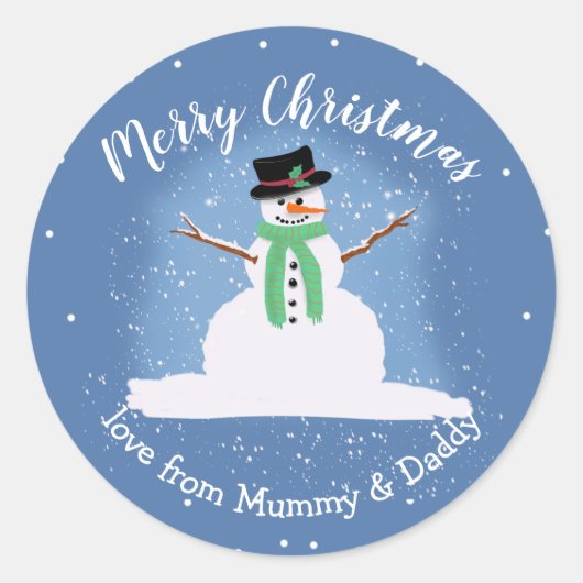 kerstcadeau voor snowman ronde sticker (Voorkant)
