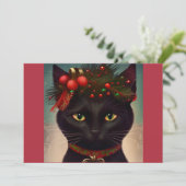 kerstcadeau voor zwarte kat T-shirt Feestdagenkaart (Staand voorkant)