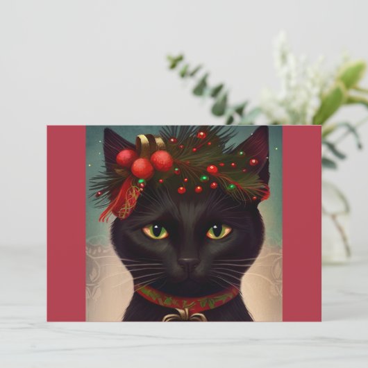 kerstcadeau voor zwarte kat T-shirt Feestdagenkaart (Staand voorkant)