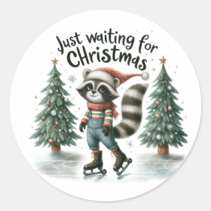 Kerstcadeau wachten op kerst ronde sticker