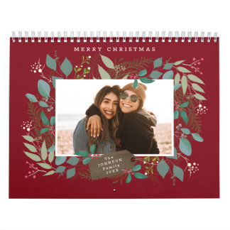 Kerstcadeau Winter Foliage Red Green Photo Kalender