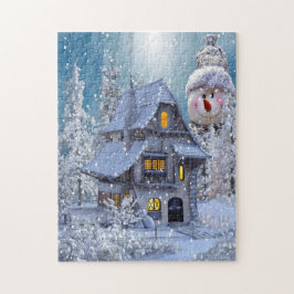 Kerstcadeau Winter Witte Sneeuwman Blauw Rustiek Legpuzzel