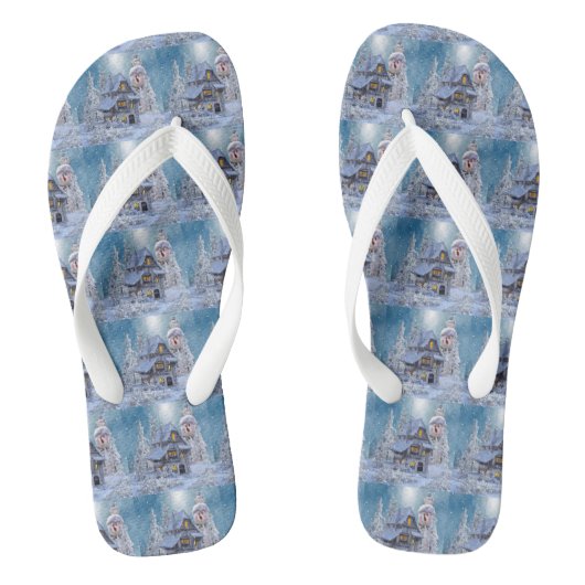 Kerstcadeau Winter Witte Sneeuwman Blauwe Rustieke Teenslippers (Voetbed)