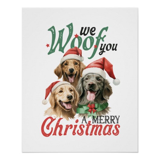 Kerstcadeau Woof Vrolijk Kerstfeest Perfect Poster (Voorkant)