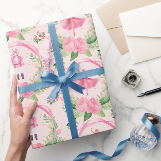 Kerstcadeau Wrap Roze Notenkraker en Ballerina Cadeaupapier (Geschenken)