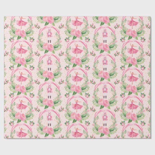 Kerstcadeau Wrap Roze Notenkraker en Ballerina Cadeaupapier (Vlak)