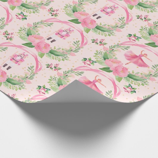 Kerstcadeau Wrap Roze Notenkraker en Ballerina Cadeaupapier (Hoek)