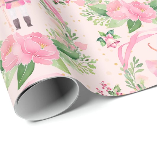 Kerstcadeau Wrap Roze Notenkraker en Ballerina Cadeaupapier (Rol Hoek)