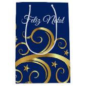 Kerstcadeau Zak Majestic Swirls Feliz Natal Medium Cadeauzakje (Voorkant)