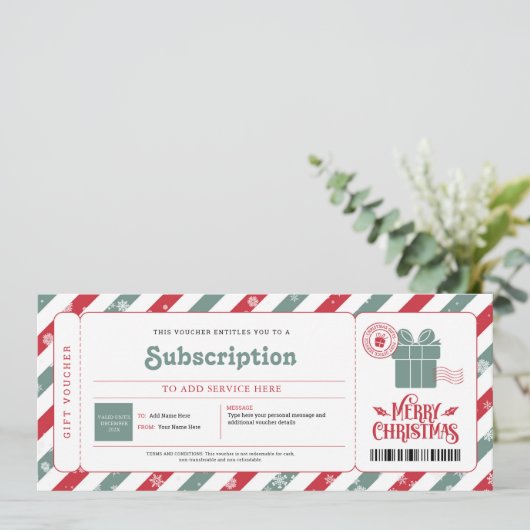 Kerstcadeaubon abonnementsdienst kaart (Staand voorkant)