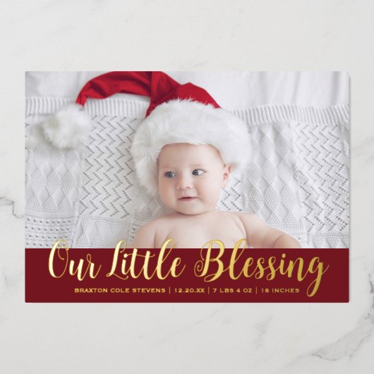 kerstcadeaubon Baby Holiday Birth Announance Folie Uitnodiging (Voorkant)