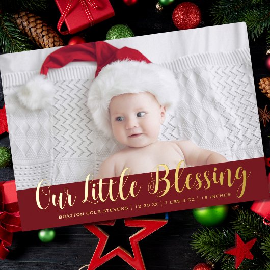 kerstcadeaubon Baby Holiday Birth Announance Folie Uitnodiging