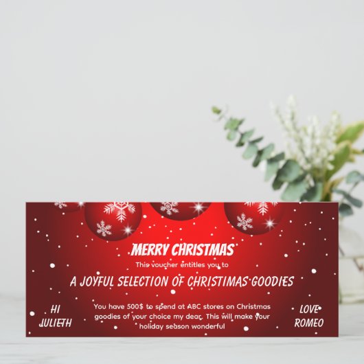 Kerstcadeaubon in Festieve Rood (Staand voorkant)