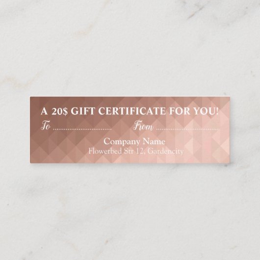 Kerstcadeaubon in roos goud elegant mini visitekaartje (Achterkant)