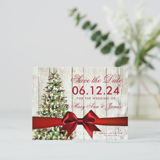 kerstcadeaubon kerstboomribbon aankondigingskaart (Staand voorkant)