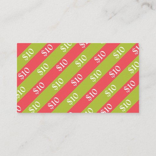Kerstcadeaubon rood en groen lint $10 kortingskaartje (Achterkant)
