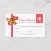 Kerstcadeaubon rood en groen lint $10 kortingskaartje (Voorkant)