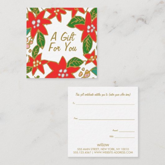 kerstcadeaubon vierkante visitekaartje (Voorkant / Achterkant)