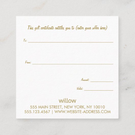 kerstcadeaubon vierkante visitekaartje (Achterkant)