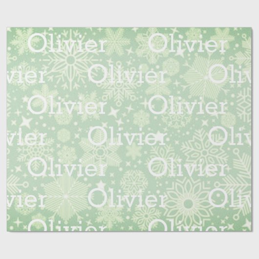 kerstcadeaubonen Snowflakes naam groen feestmaal Cadeaupapier (Vlak)