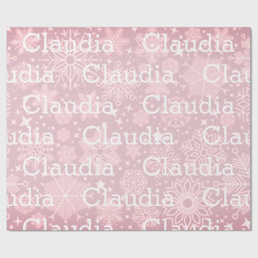 kerstcadeaubonen Snowflakes Naam Roze Festive Cadeaupapier (Vlak)