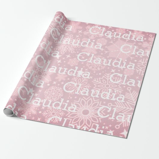 kerstcadeaubonen Snowflakes Naam Roze Festive Cadeaupapier (Uitgerold)