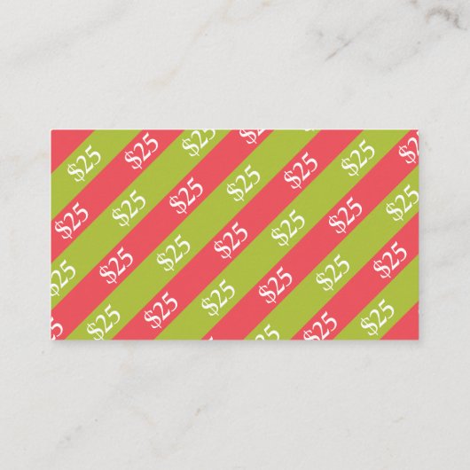 Kerstcadeaucertificaat rood groen lint $25 kortingskaartje (Achterkant)