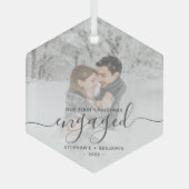 kerstcadeaucode aangepast foto grijs script glas ornament (Voorkant)