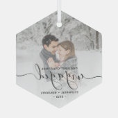 kerstcadeaucode aangepast foto grijs script glas ornament (Achterkant)